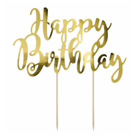 cake topper 'Happy Birthday' - goud